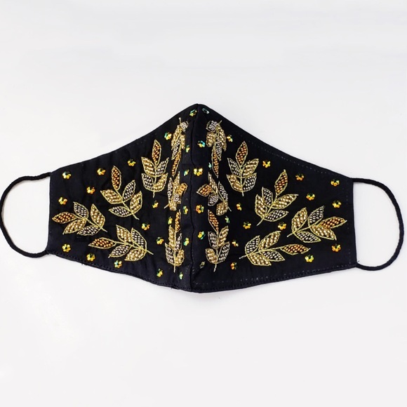 MischkaPu Accessories - Embellished Fashion Black and Gold Face Mask
